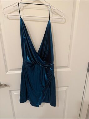 Superdown Blue Metallic Plunge Mini Dress - NWT
